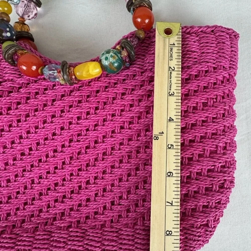 Cappelli Straworld Fuchsia Tote with Beaded Handle - Picture 6 of 12